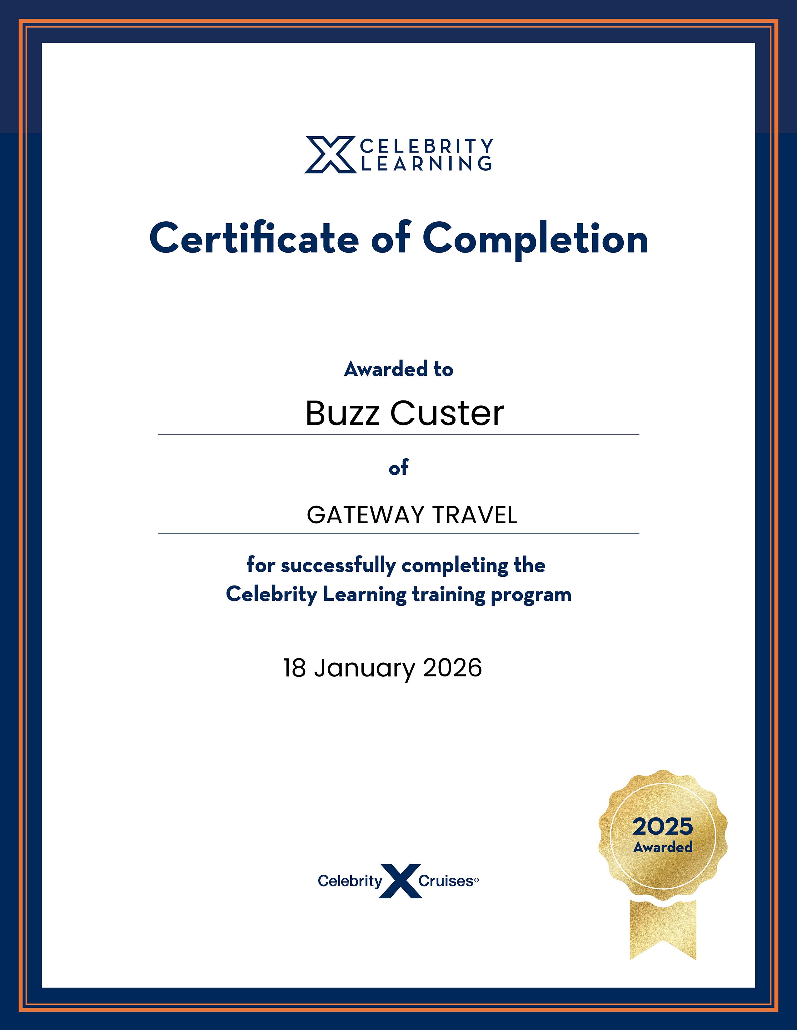 Celebrity Cruises Learning Program 2026 badge